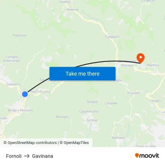 Fornoli to Gavinana map