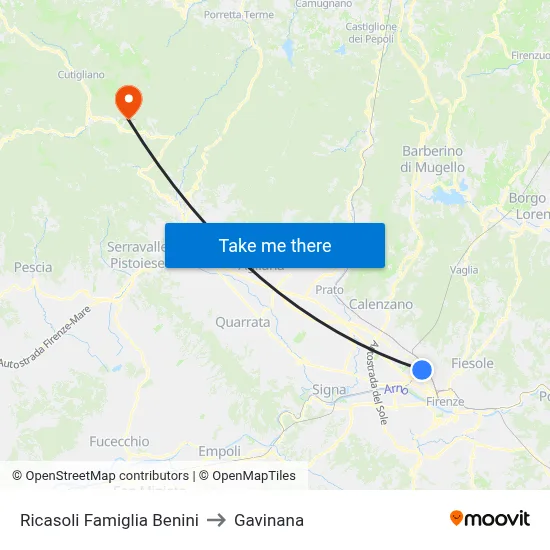 Ricasoli Benini Family to Gavinana map