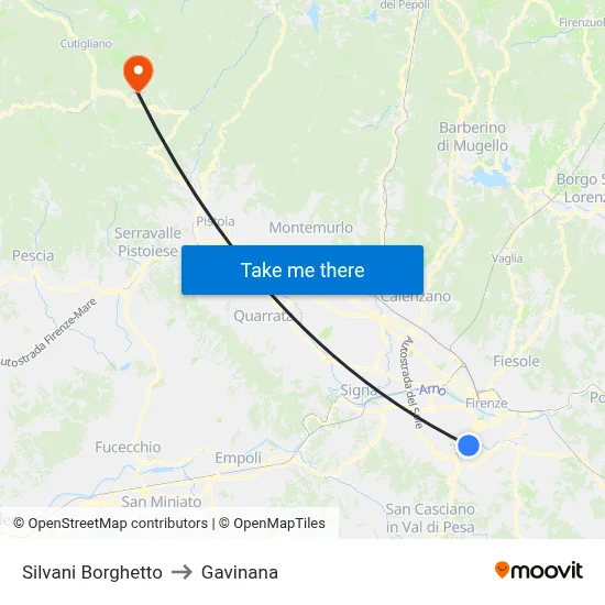 Silvani Borghetto to Gavinana map