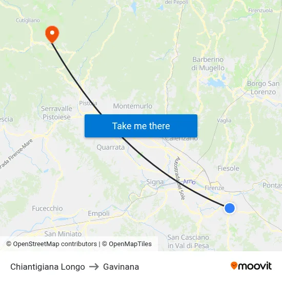 Chiantigiana Longo to Gavinana map