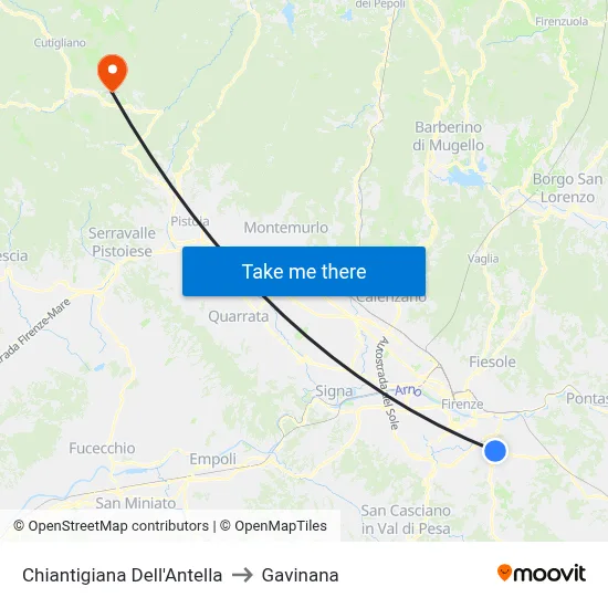Chiantigiana Dell'Antella to Gavinana map
