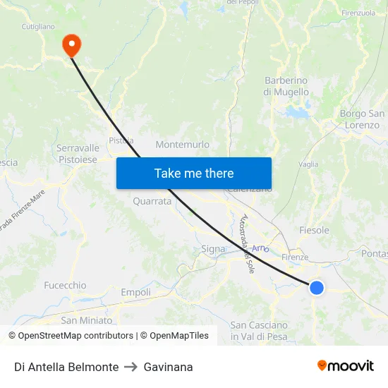 Di Antella Belmonte to Gavinana map
