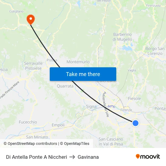 Antella Ponte A Niccheri to Gavinana map
