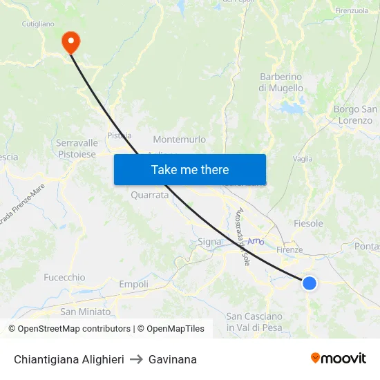 Chiantigiana Alighieri to Gavinana map