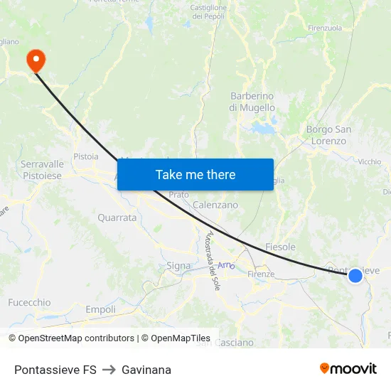 Pontassieve Railway Station to Gavinana map