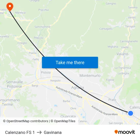 Calenzano Station 1 to Gavinana map