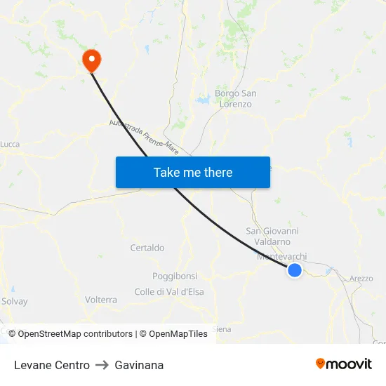 Levane Center to Gavinana map