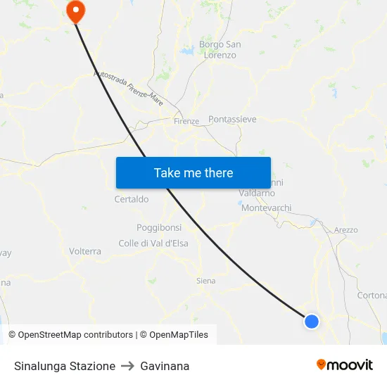 Sinalunga Station to Gavinana map