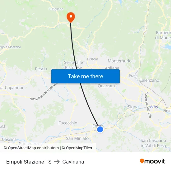 Empoli Railway Station to Gavinana map