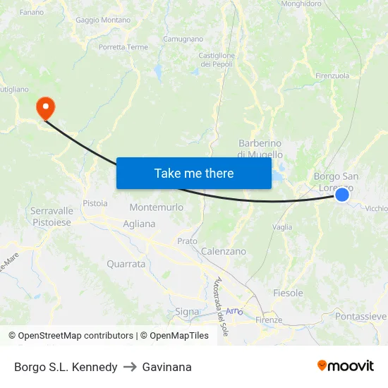 Borgo Kennedy to Gavinana map