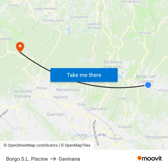 Borgo San Lorenzo Pools to Gavinana map