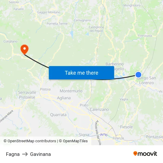 Fagna to Gavinana map
