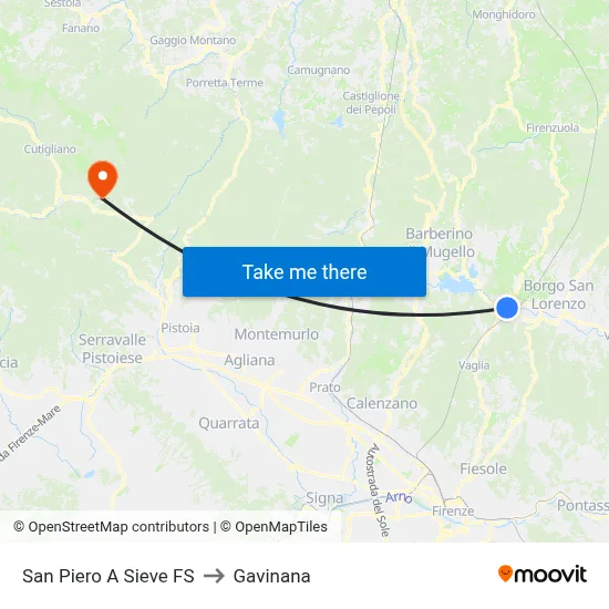 San Piero A Sieve Railway Station to Gavinana map