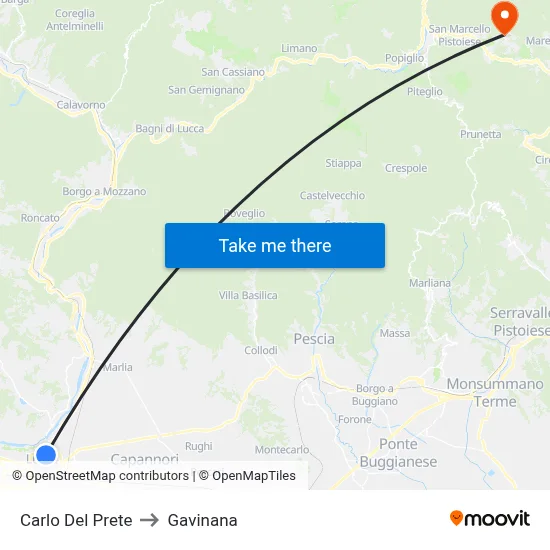 Carlo Del Prete to Gavinana map
