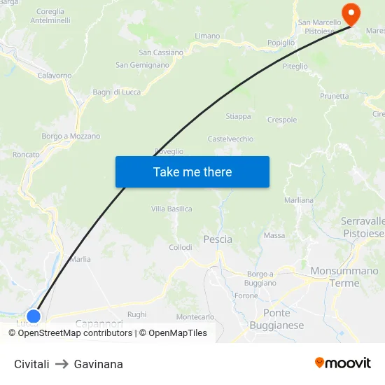 Civitali to Gavinana map