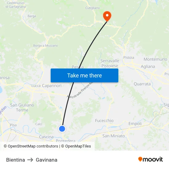 Bientina to Gavinana map