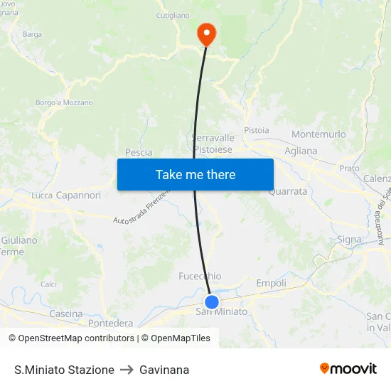 San Miniato Station to Gavinana map
