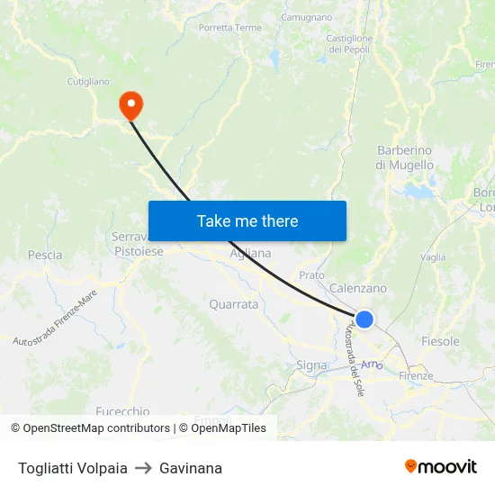 Togliatti Volpaia to Gavinana map
