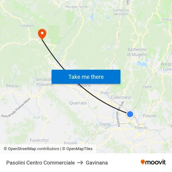 Pasolini Shopping Center to Gavinana map