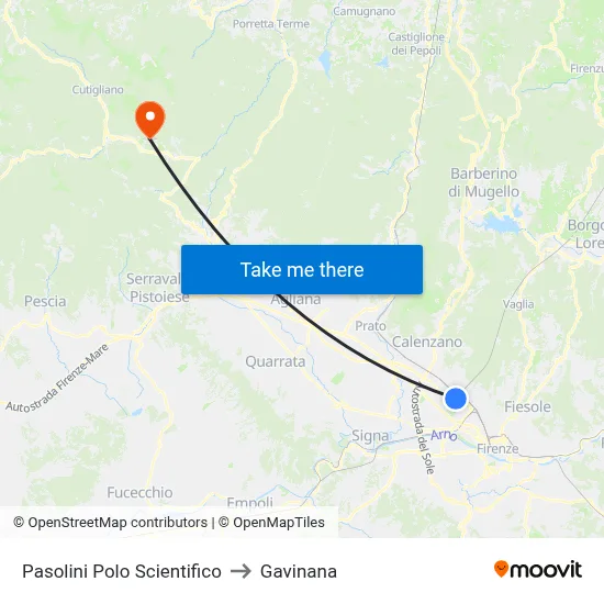 Pasolini Science Center to Gavinana map