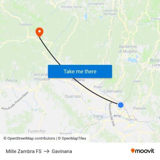 Mille Zambra Station to Gavinana map