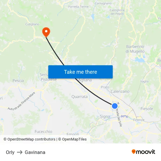 Orly to Gavinana map