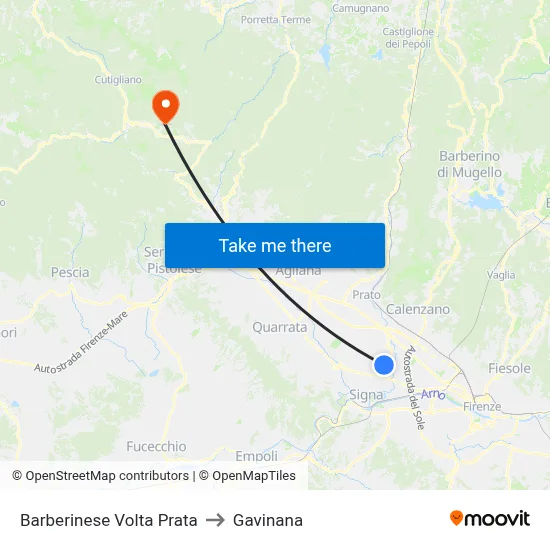 Barberinese Volta Prata to Gavinana map
