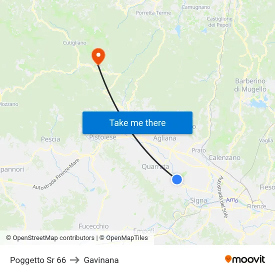 Poggetto State Road 66 to Gavinana map