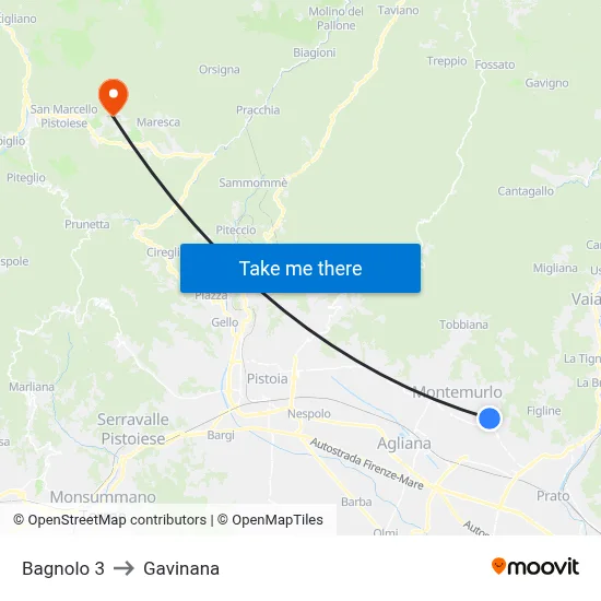 Bagnolo 3 to Gavinana map