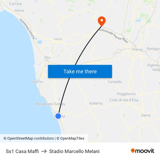 Ss1 Casa Maffi to Stadio Marcello Melani map