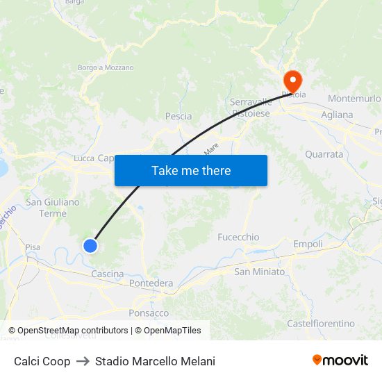 Calci Coop to Stadio Marcello Melani map