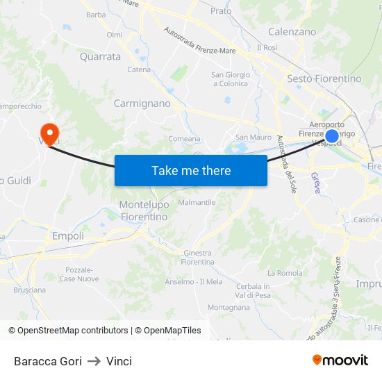 Baracca Gori to Vinci map