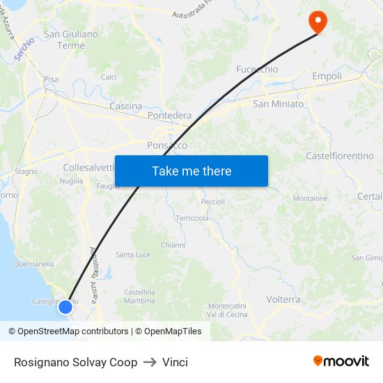 Rosignano Solvay Coop to Vinci map