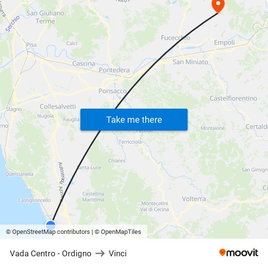 Vada Centro - Ordigno to Vinci map
