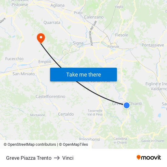 Greve Piazza Trento to Vinci map