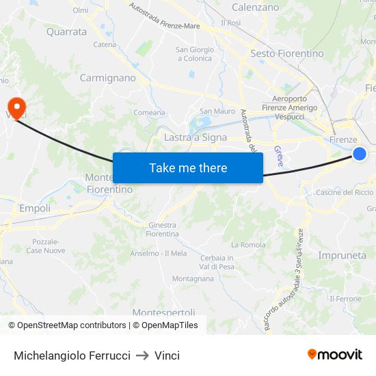 Michelangiolo Ferrucci to Vinci map