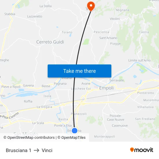 Brusciana 1 to Vinci map