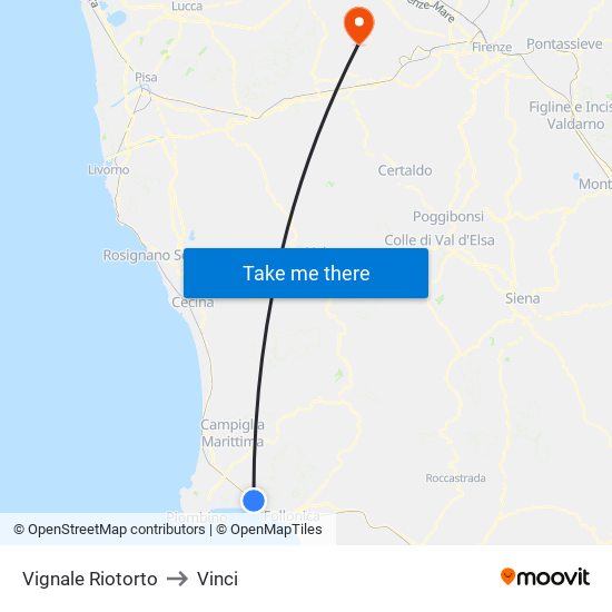 Vignale Riotorto to Vinci map