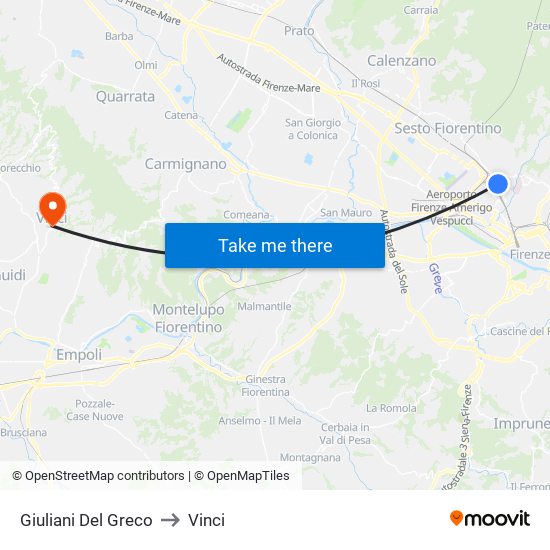 Giuliani Del Greco to Vinci map