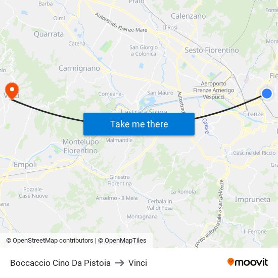Boccaccio Cino Da Pistoia to Vinci map