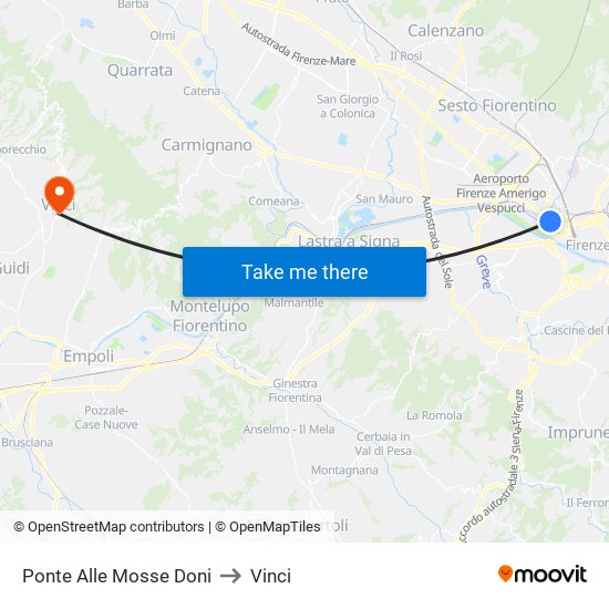 Ponte Alle Mosse Doni to Vinci map