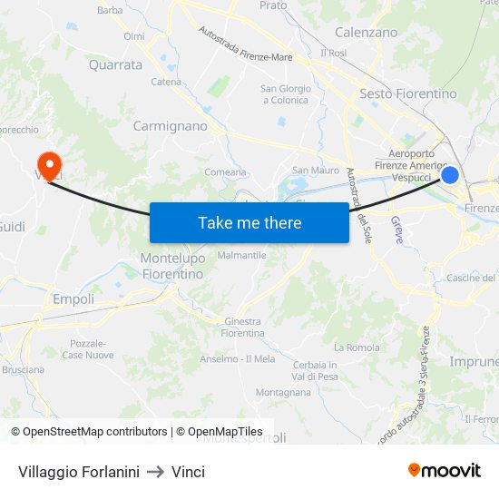 Villaggio Forlanini to Vinci map