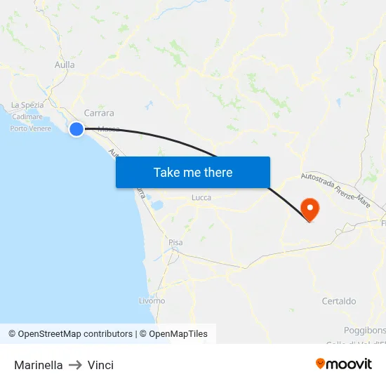 Marinella to Vinci map