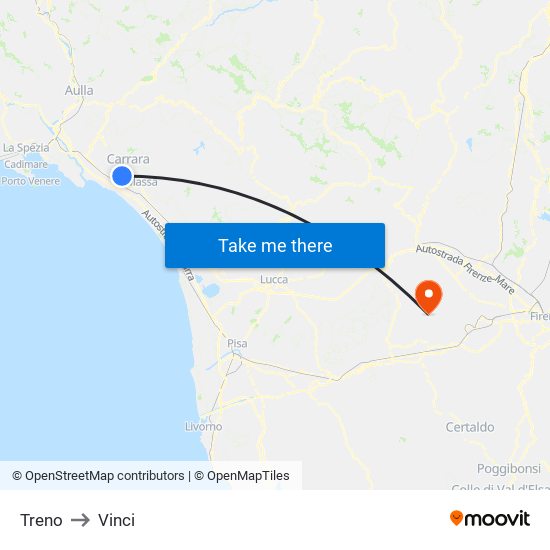 Treno to Vinci map