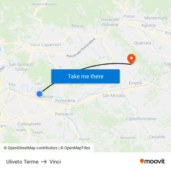 Uliveto Terme to Vinci map