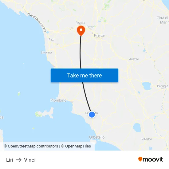 Liri to Vinci map