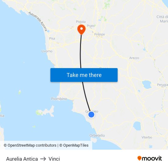 Aurelia  Antica to Vinci map
