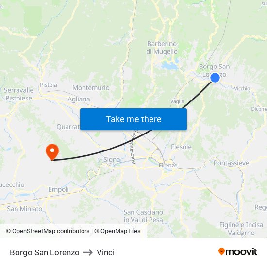 Borgo San Lorenzo to Vinci map