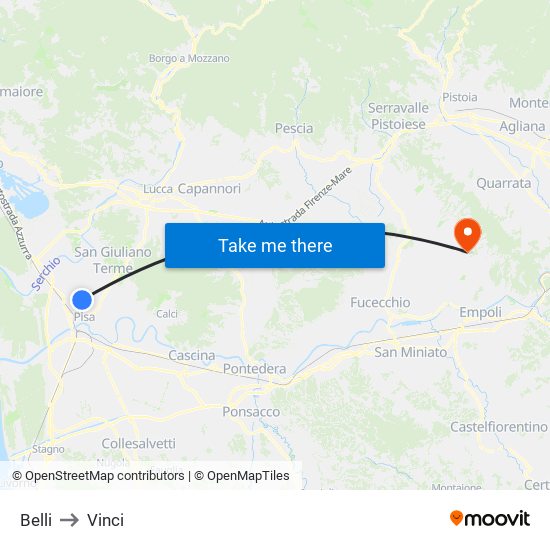 Belli to Vinci map