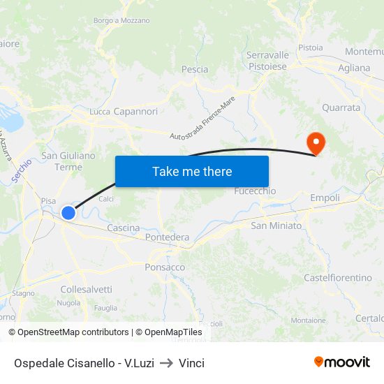 Ospedale Cisanello - V.Luzi to Vinci map